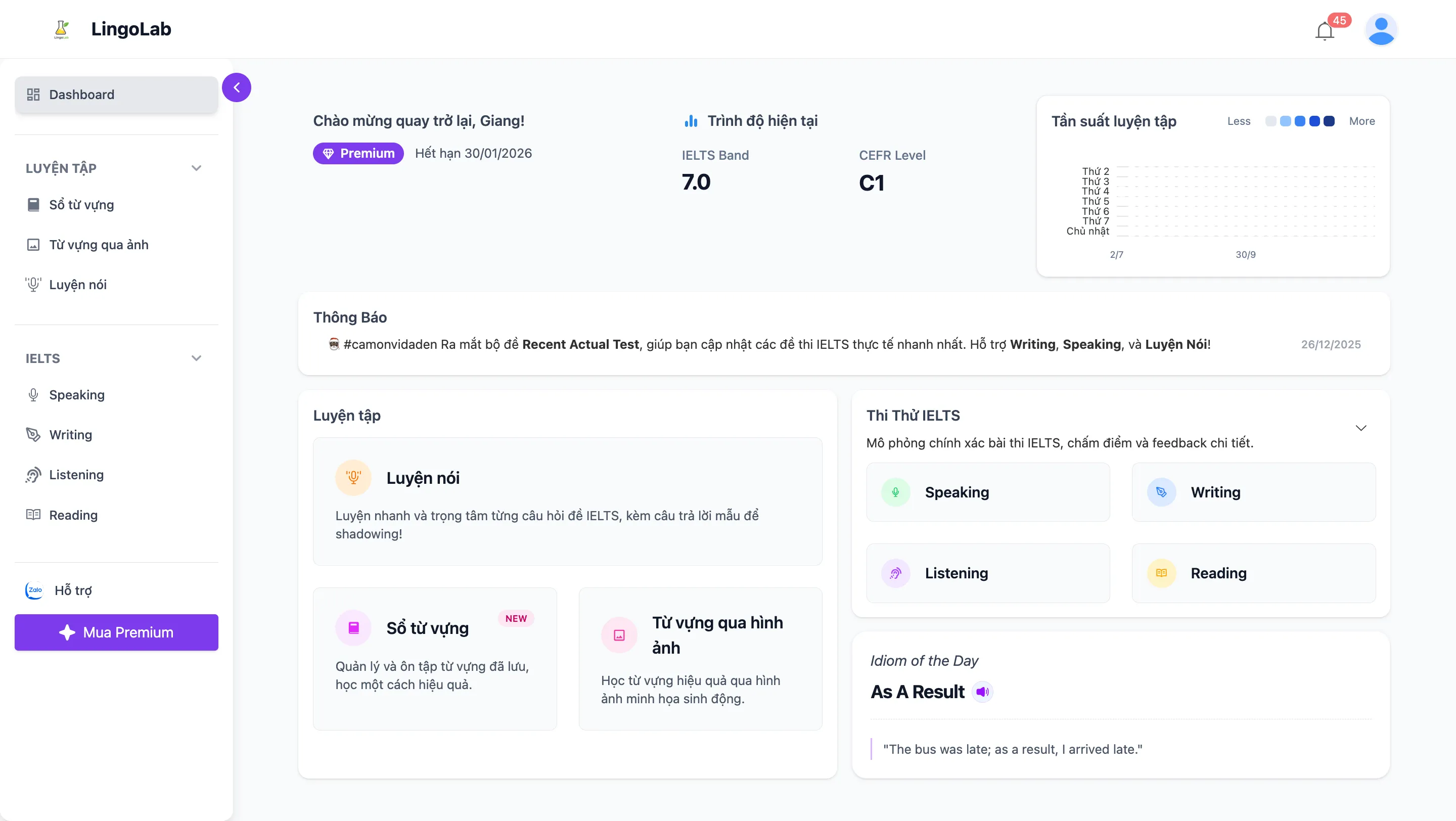 Giao diện Dashboard chính